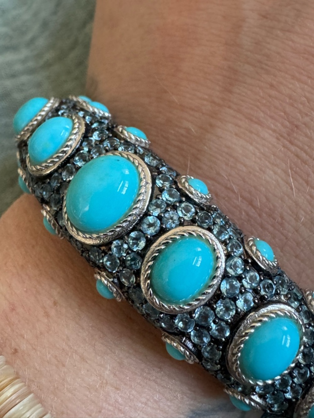 Judith Ripka Turquoise, blue topaz and Sterling silver Cabochon Cuff Bracelet - Picture 11 of 16